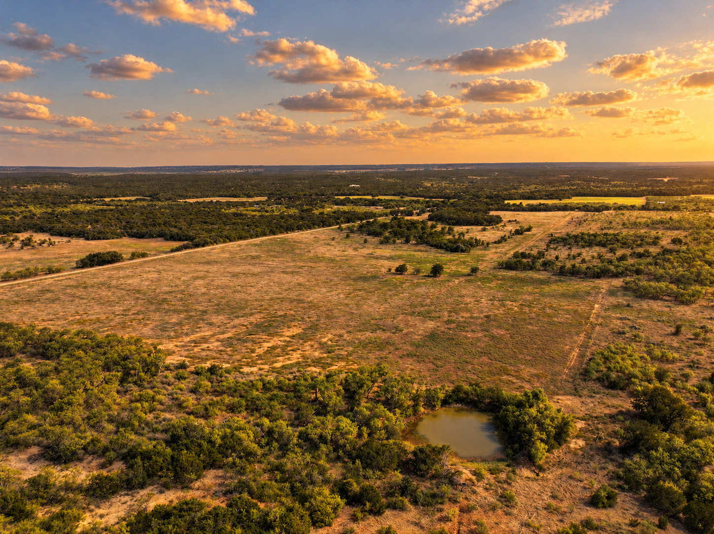 Country road and surrounding countryside in Erath County, Texas
