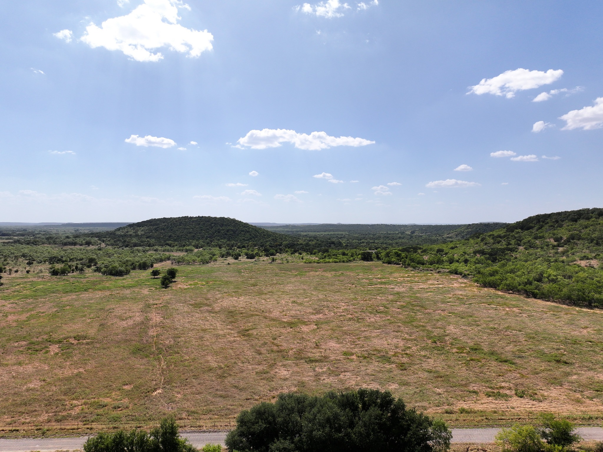Aerial view of the land and surrounding countryside.
