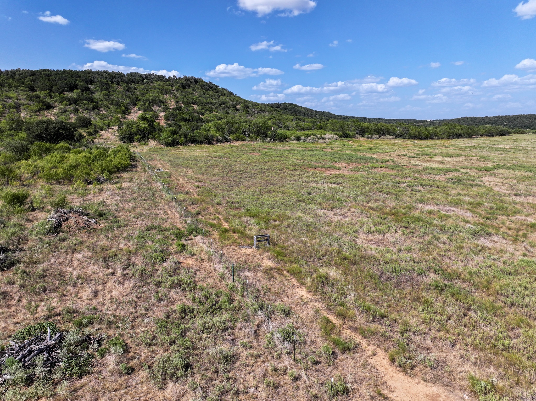 Ground-level view along a fence line.